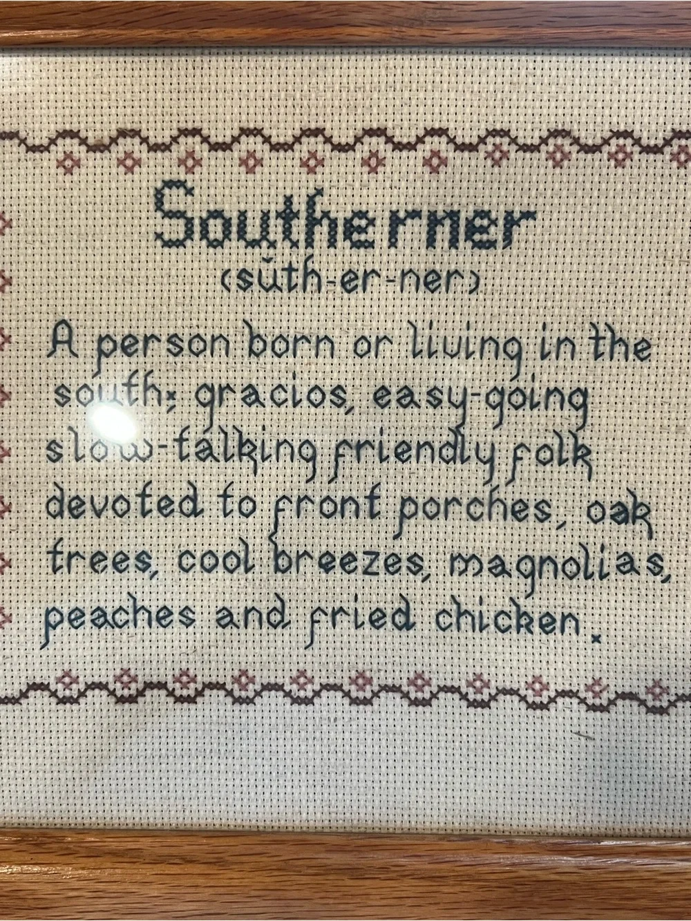 Framed ‘Southerner’ Cross Stitch Wall Art - Blue and Brown